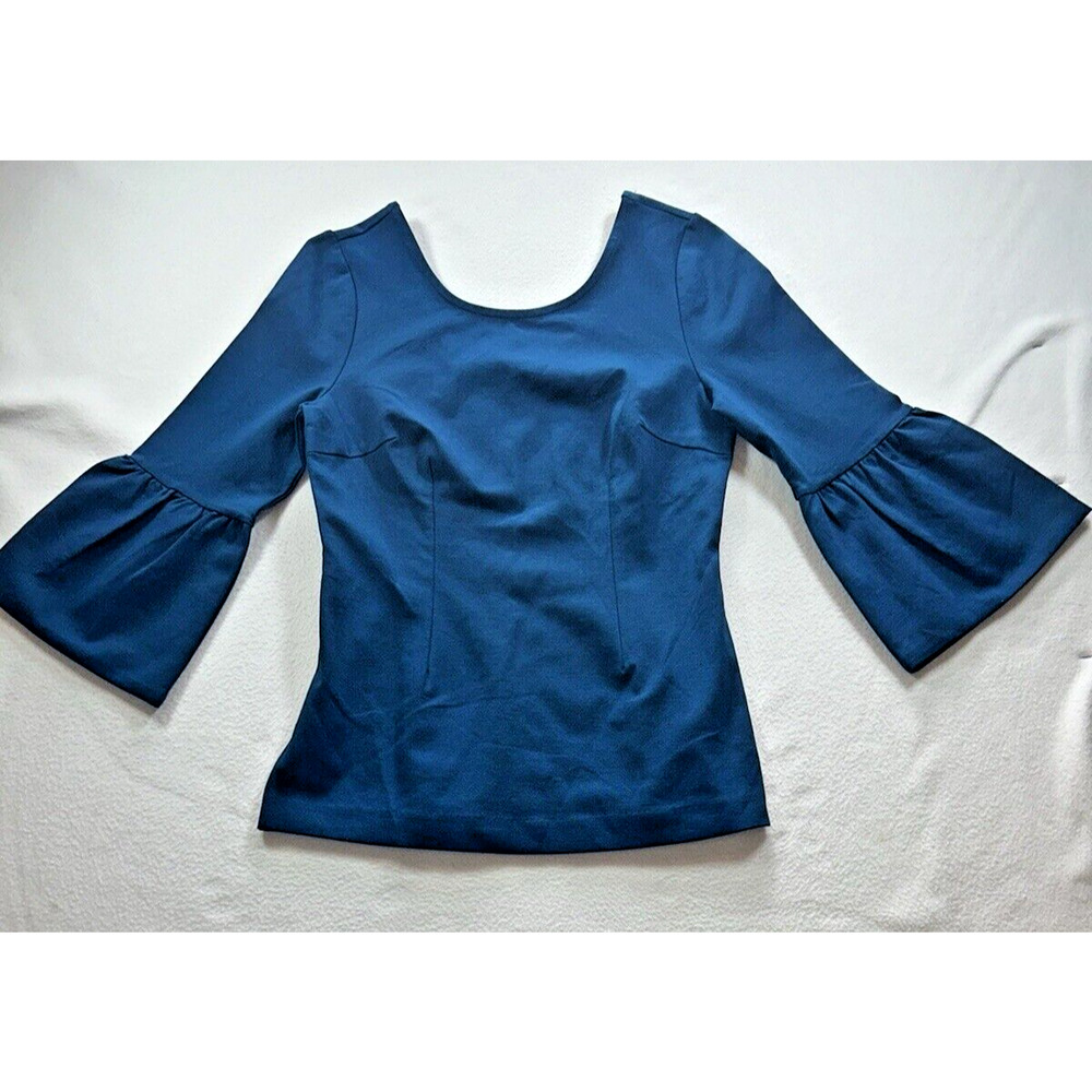 Boden top blouse shirt 3/4 flared sleeve women's teal blue green size 10